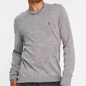 Used AllSAINTS Mens Mode 100% Merino Wool Crew Sweater Grey Marl Size Medium